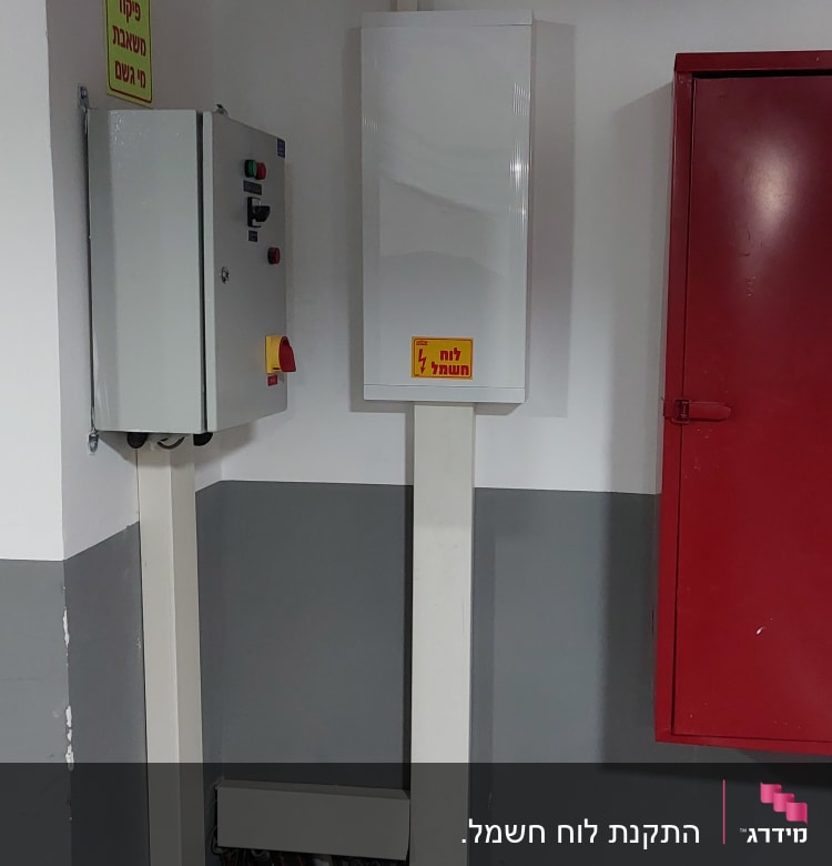 לוח חשמל וכבלים חשמליים בקיר